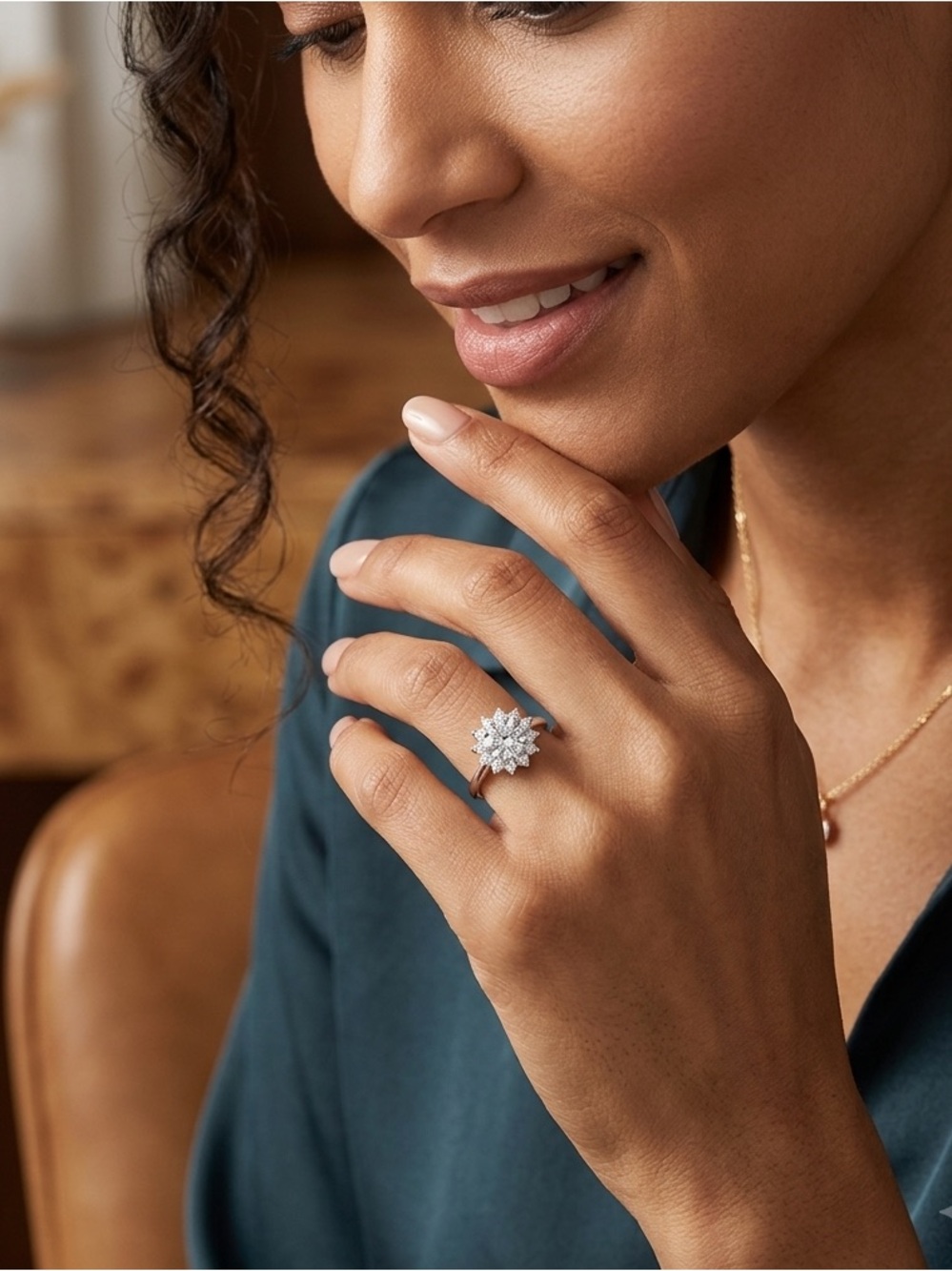 CZ Silver Plated Sparkling Halo Flower Ring - size 7